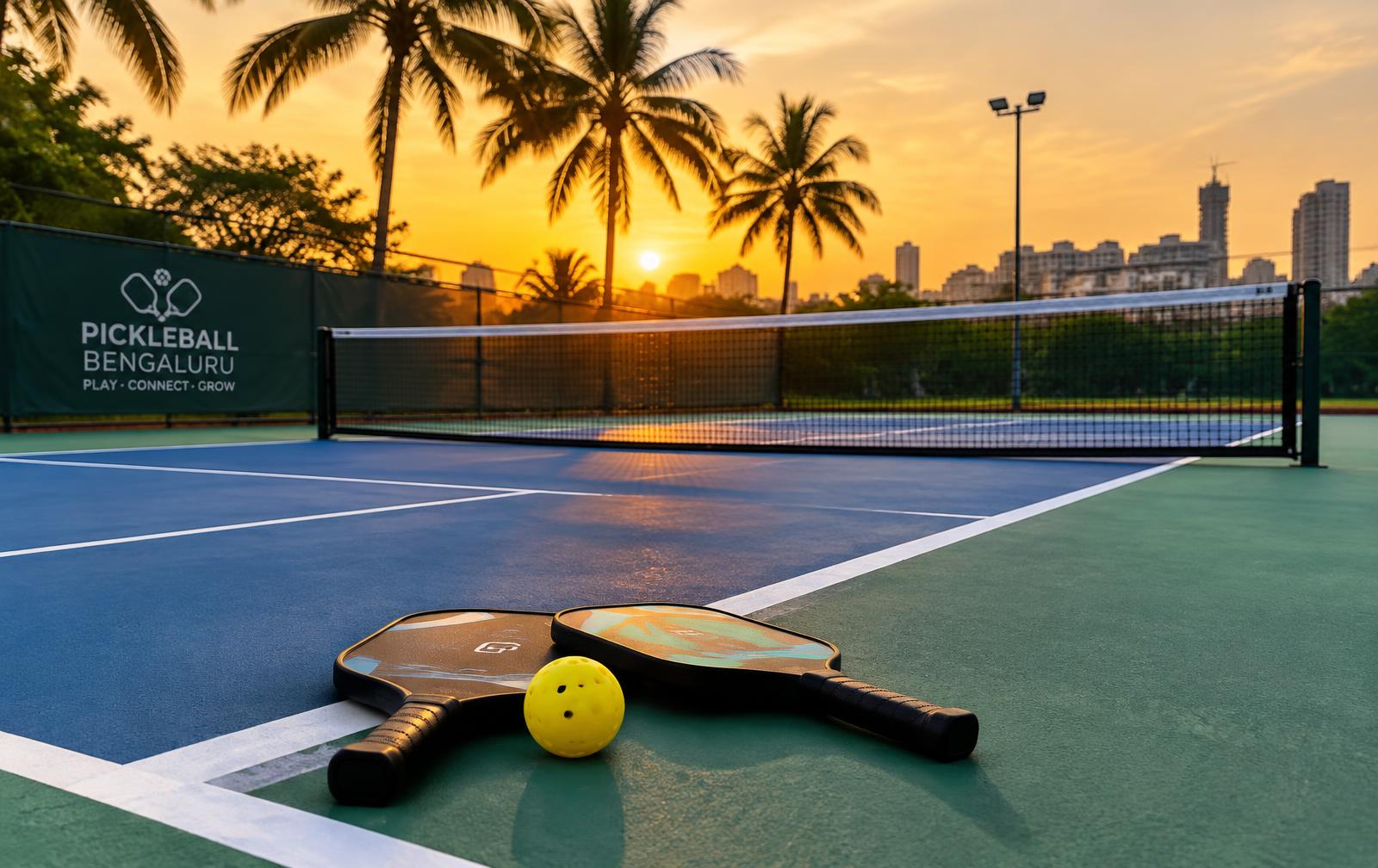 Pickleball court at sunset in Bengaluru
